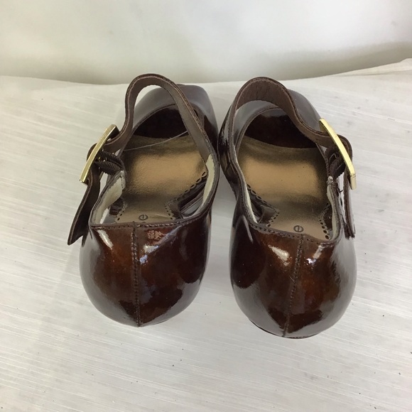 BEBE WOMEN ELEGANT DEEP BURGUNDY PATENT LEATHER PEEP TOE ANKLE STRAP SHOES SZ 7 - Picture 5 of 7